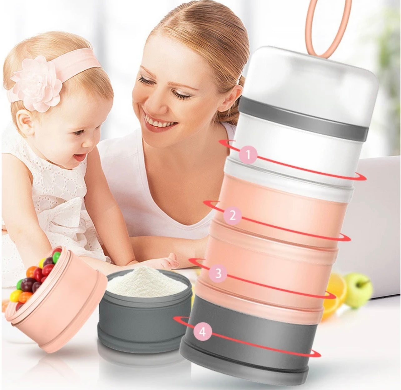Formula and snack container peach/grey