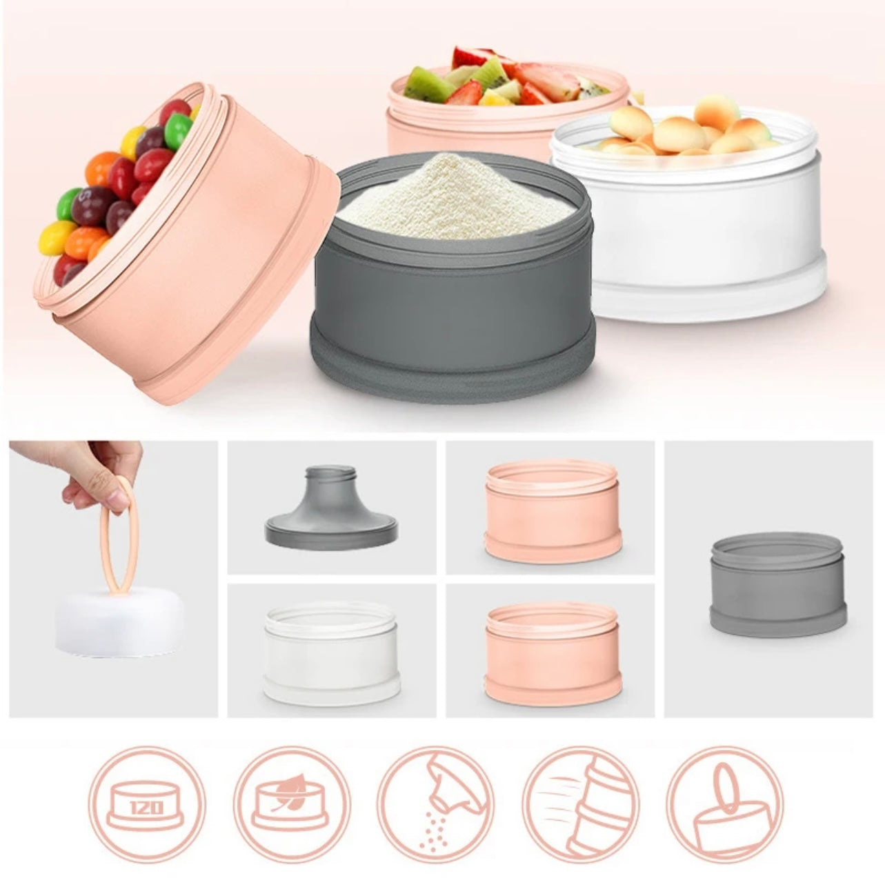 Formula and snack container peach/grey