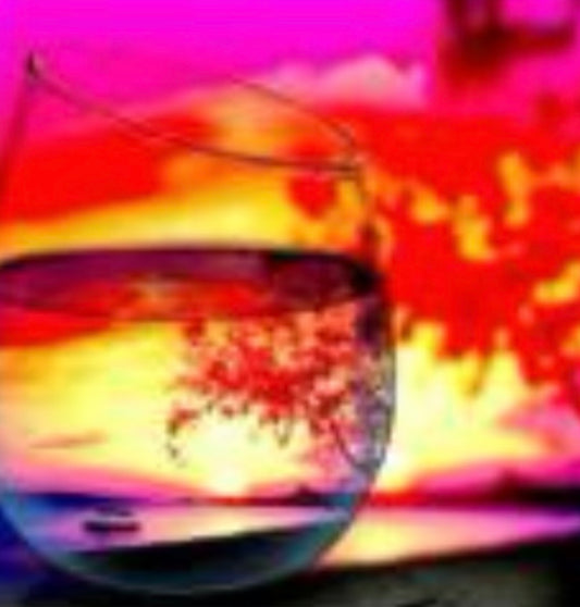 30 x 30 full round diamond painting - beach thru a wine glass