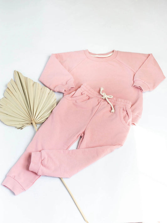 Organic 2 Piece Set Sweatshirt + Pants Neutral Tracksuit - Light Pink
