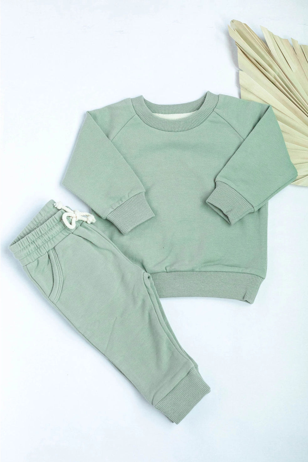 Organic 2 Piece Set Sweatshirt + Pants Neutral Tracksuit - Sage