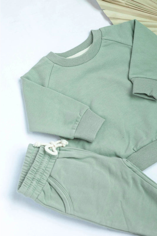 Organic 2 Piece Set Sweatshirt + Pants Neutral Tracksuit - Sage