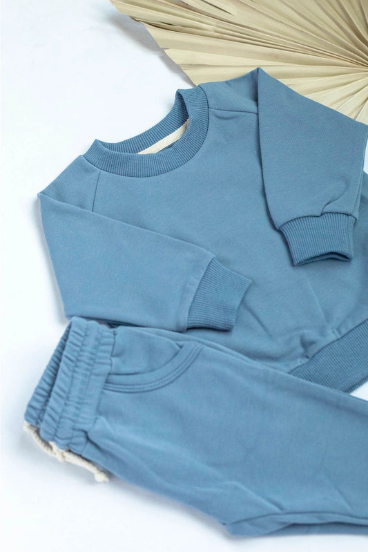 Organic 2 Piece Set Sweatshirt + Pants Neutral Tracksuit -Blue