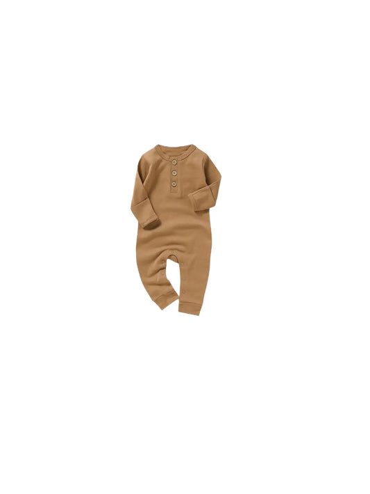 Organic Cotton Long Sleeve Romper - brown
