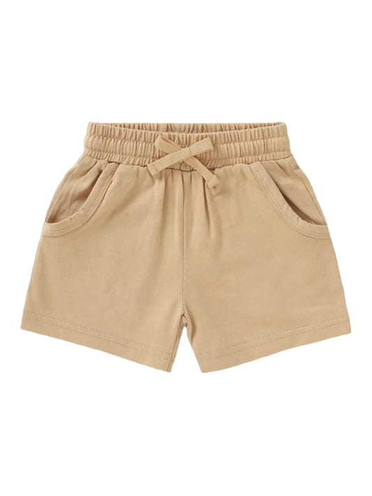 Organic Shorts with Pockets Relaxed Minimalist Style - caramel