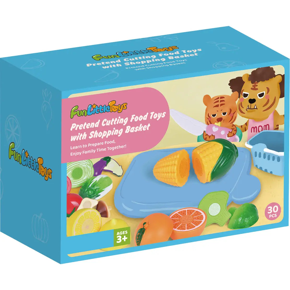 30 Pcs Play Food For Kids Kitchen Pretend Cutting Food Toys