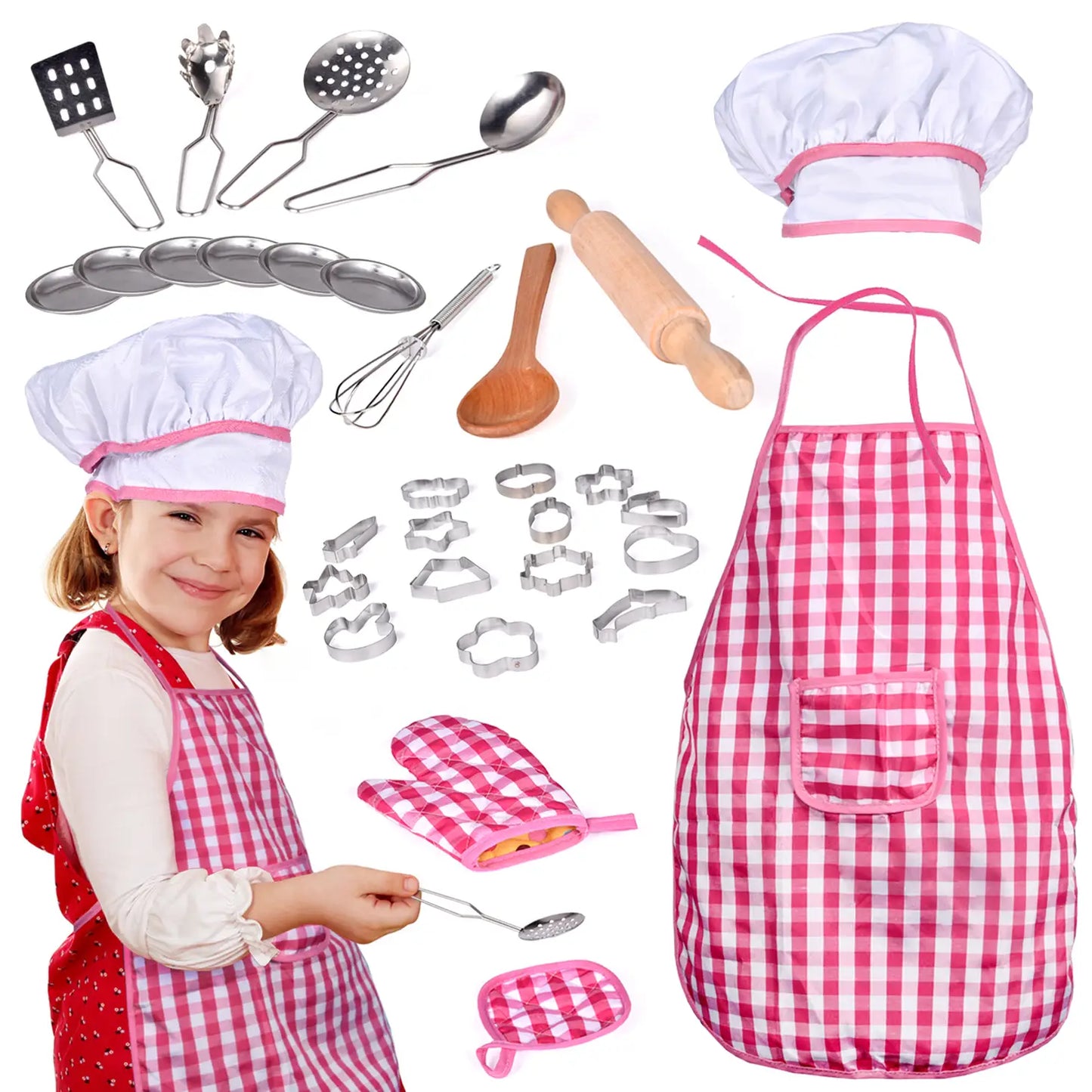 32 Pcs Chef Dress Up Clothes Play Kitchen Accessories Set