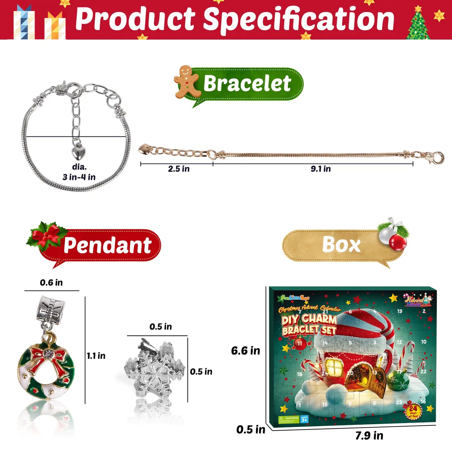 24PCS Christmas Bracelet Set 2023 Advent Calendar