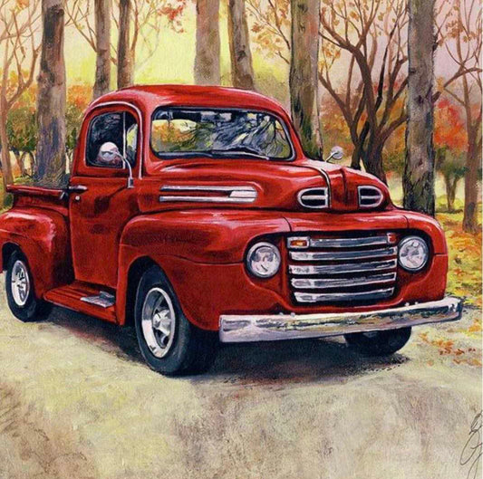 40 x 40 full square diamond painting -old red truck