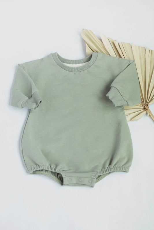 Solid Oversized Bubble Romper Sweatshirt Soft Organic Cotton -sage