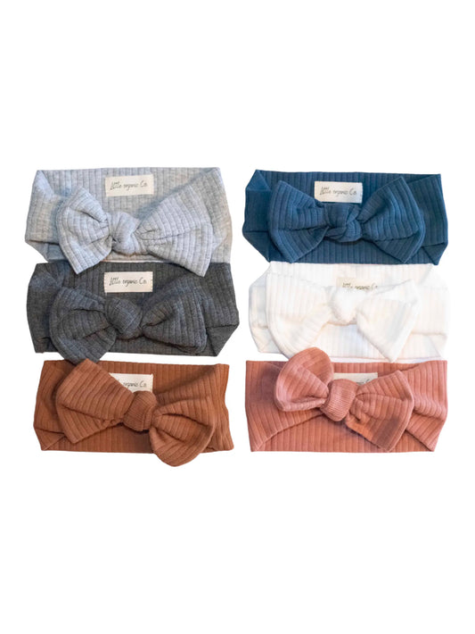 Organic Baby Bow Wrap Ribbed Headbands - sage