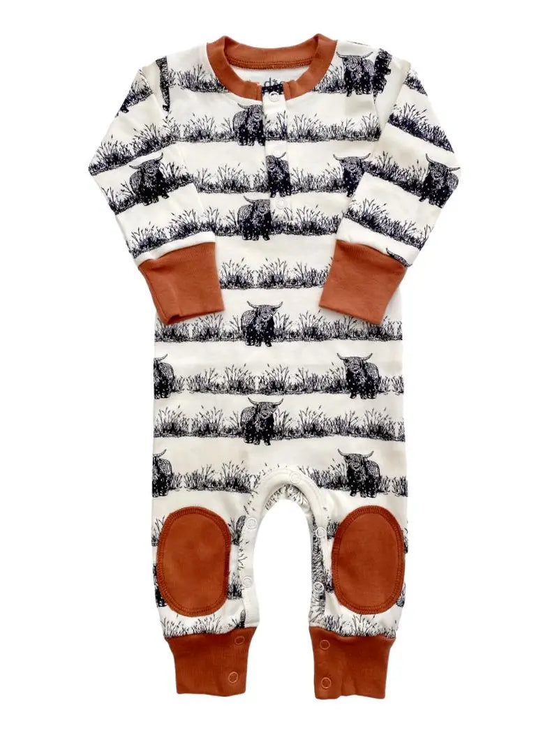 Western Highland Cow Organic Baby Playsuit Romper