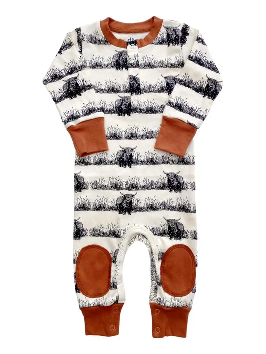 Western Highland Cow Organic Baby Playsuit Romper