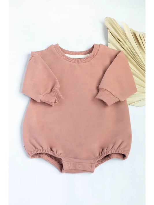 Solid Oversized Bubble Romper Sweatshirt Soft Organic Cotton - clay