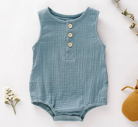 Sleeveless Muslin Romper - Ocean