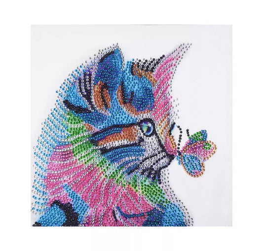 30 x 30 diamond painting (rhinestone) - kittten  butterfly on nose H001