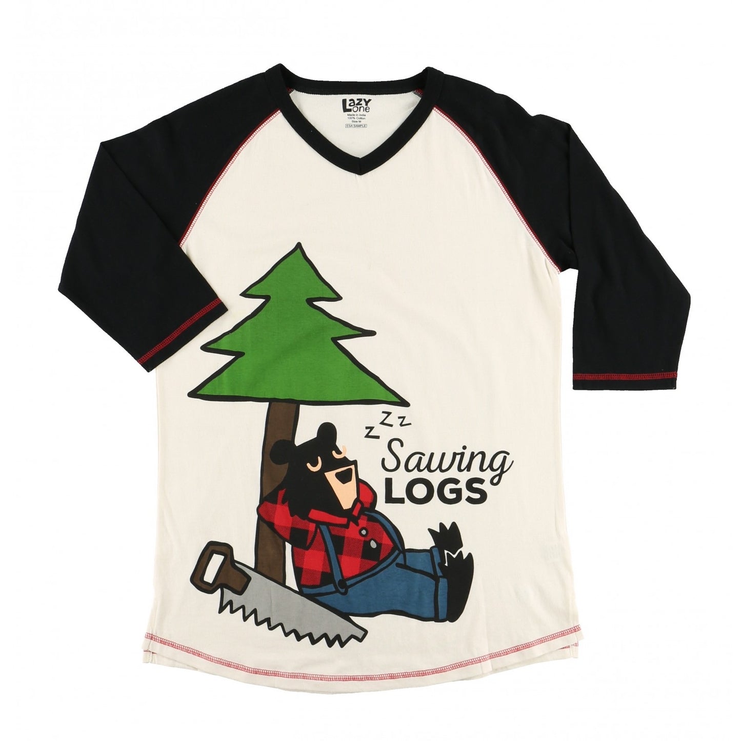 Lazy One sawing logs - adult pj top