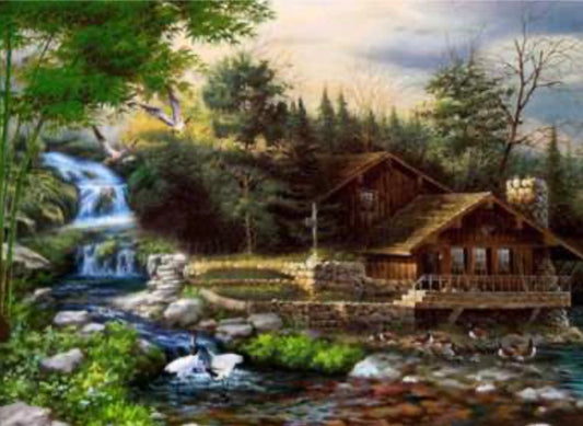 40 x 60 full square drill diamond painting TLS-6923 - cabin on the lake