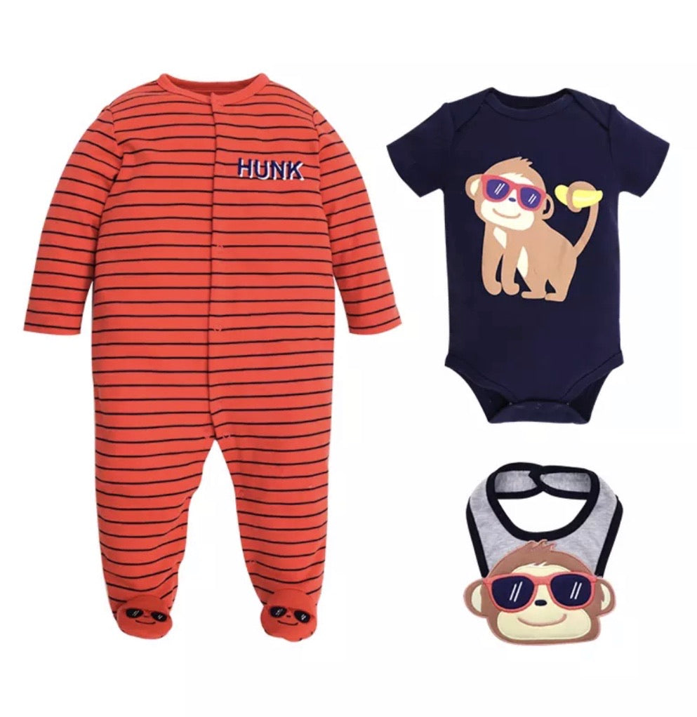 sleeper/creeper/bib set - monkey g
