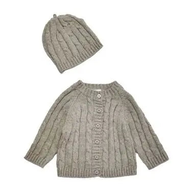 Grey Boxed Cardigan & Beanie Set