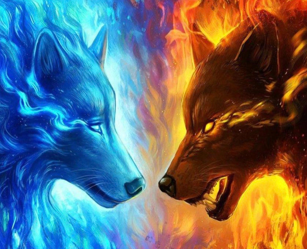 40 x 30 full round diamond painting - good vs evil wolves - FKW1245