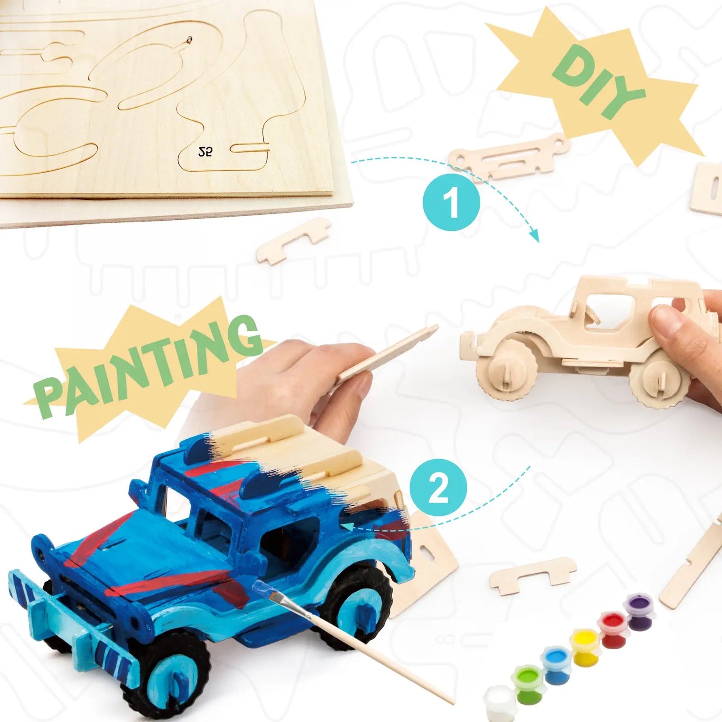 DIY 3D Wooden Puzzle Paint Kit: SUV