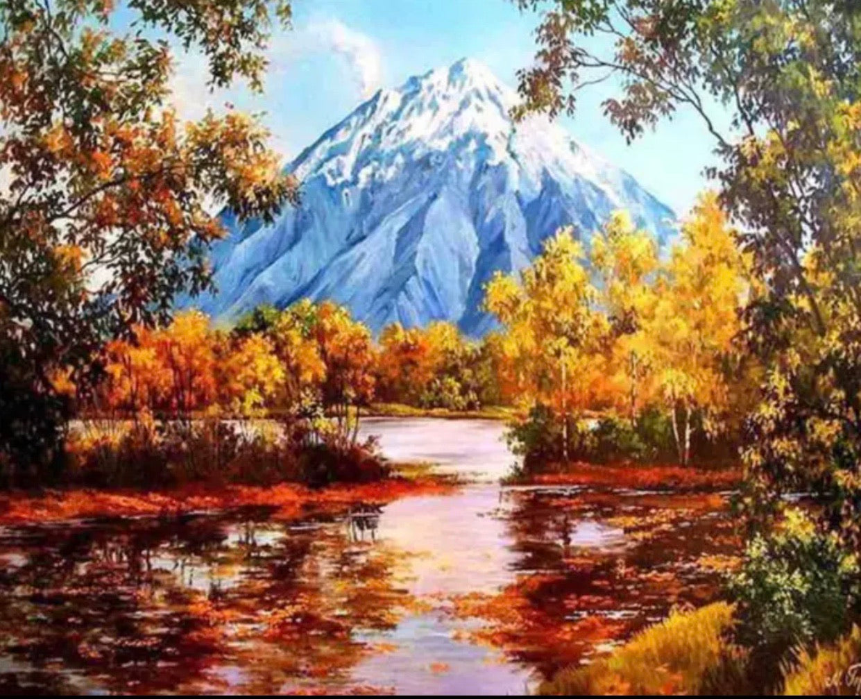 30 x 40 full drill diamond painting - (Hy832) mountain scene