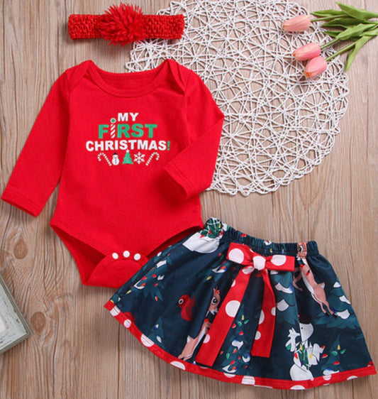 First Christmas Printed Skirt & Headband