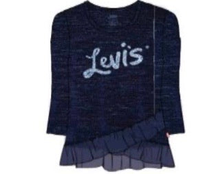 levis medieval blue ruffled hem top