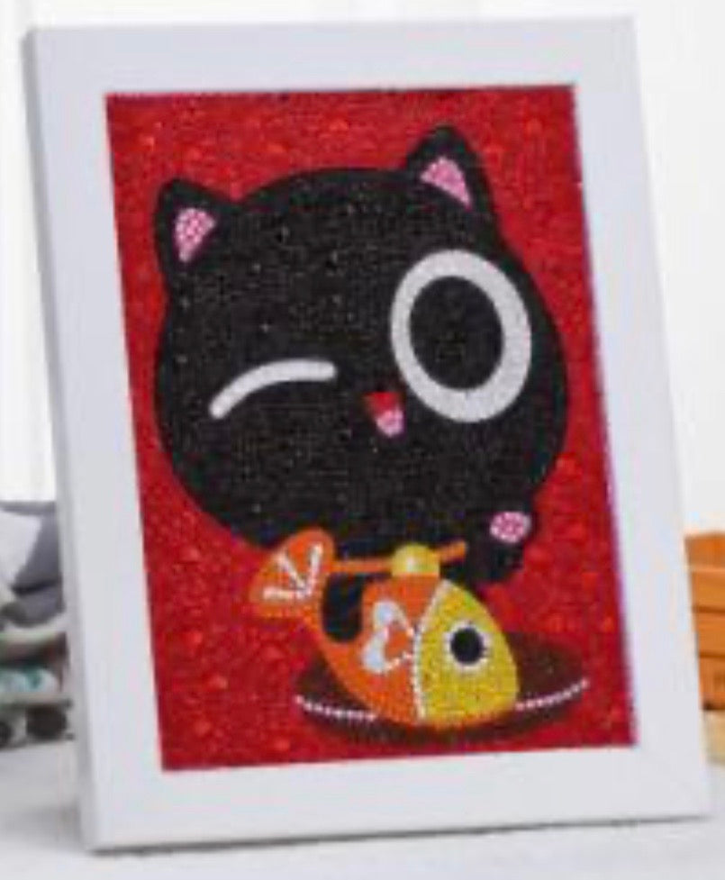 15 x 20 diamond painting rhinestone - cat with fish AT029