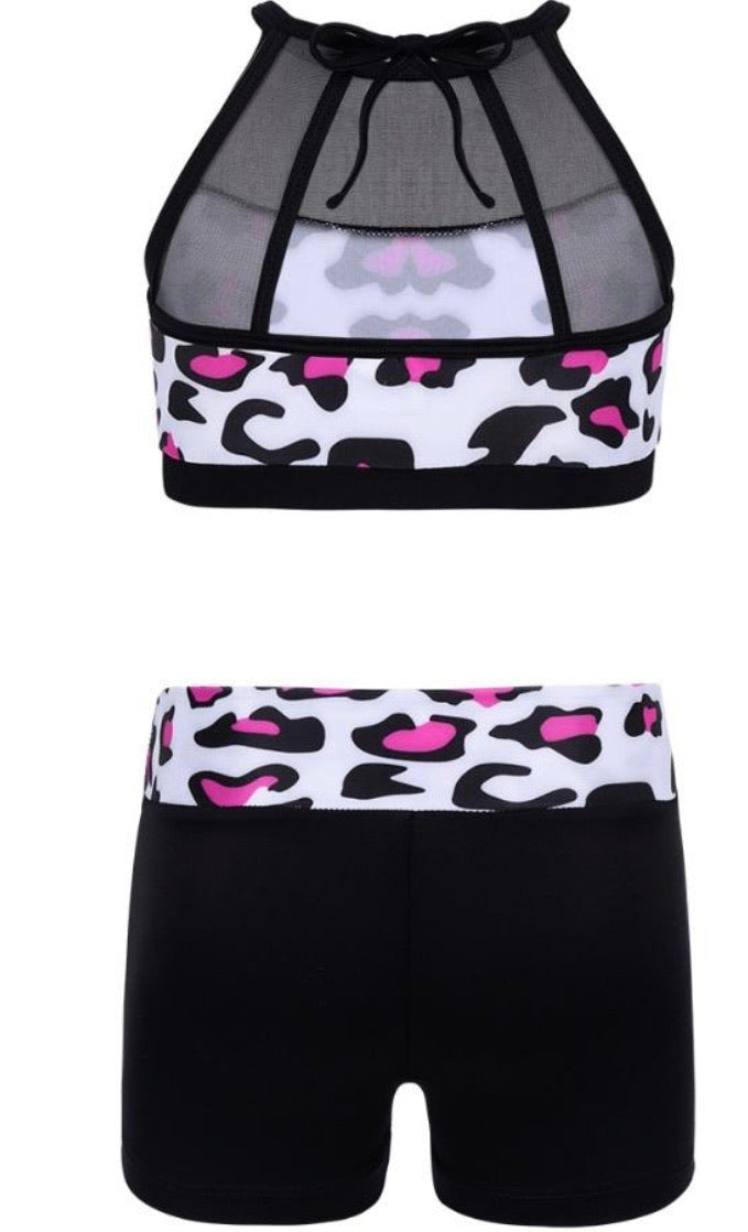 girl 2 pce pink/black gymnastic