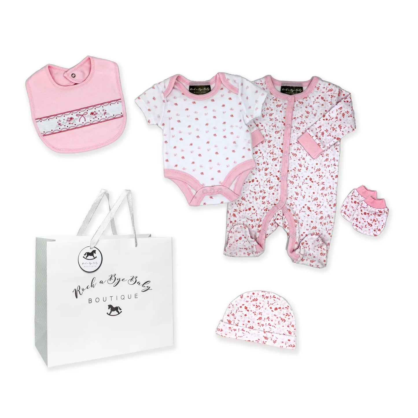 Girls 5PC Set With Gift Bag- Floral Bow