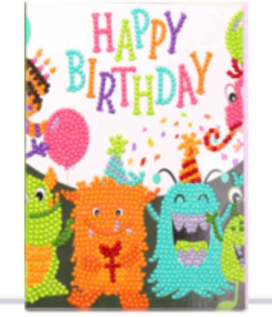 diamond painting greeting cards - baby monsters