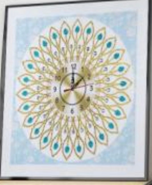 35 x 35 diamond painting clock rhinestone - blue and cream DZ068