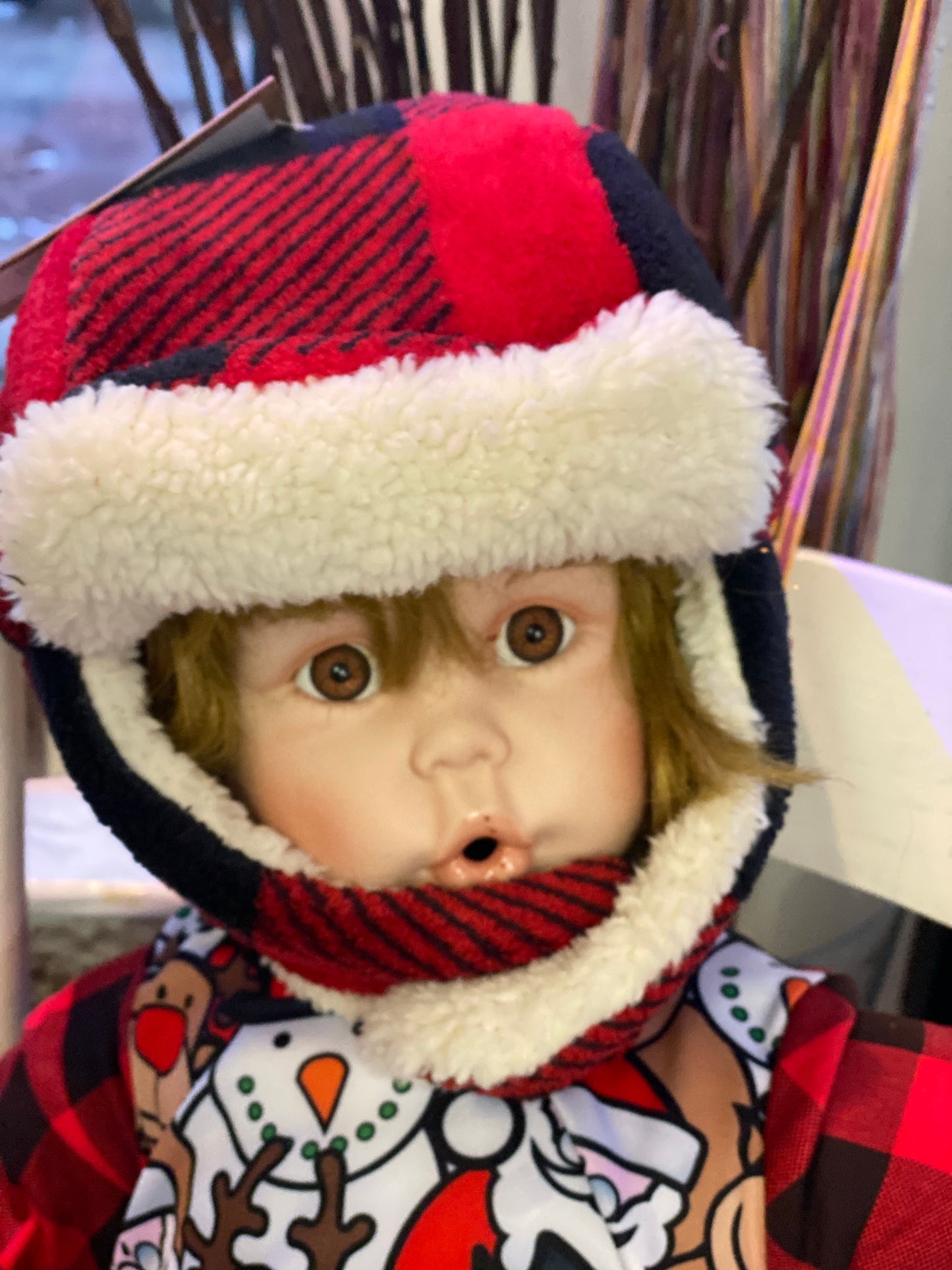 Lazy one critter cap red plaid bomber
