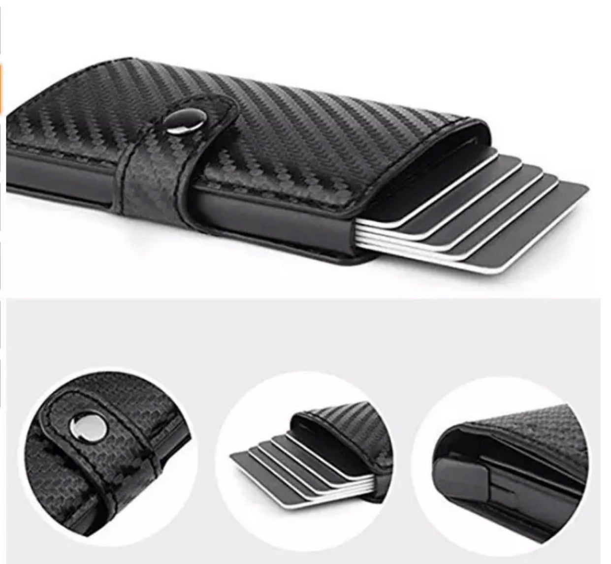 RFID blocking fold up pop up card holder with leather wallet - black