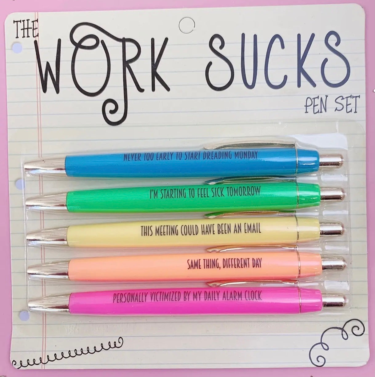 work sucks pen set by fun club 5 pce set
