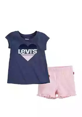 Levi's navy graphic tee with pink shorts