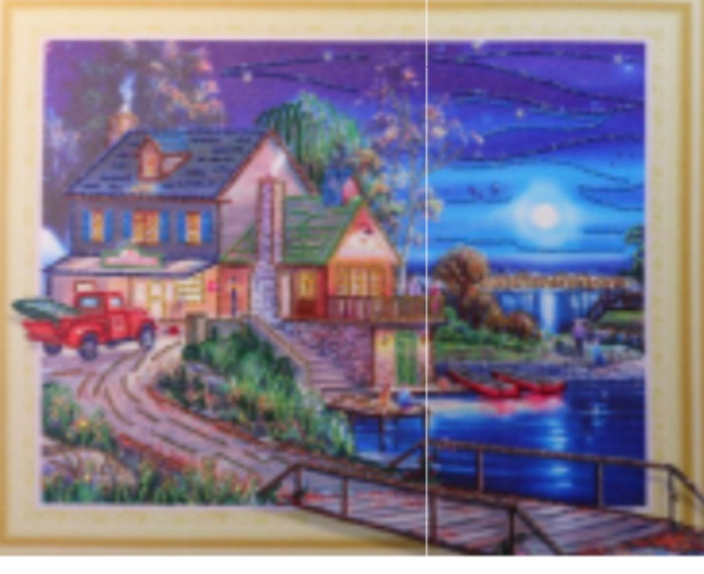 40 x 50 partial drill rhinstone diamond painting -christmas at the lake - HZ045