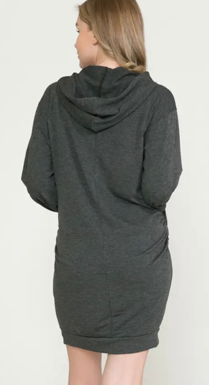 Side Ruched Maternity Hoodie Dress