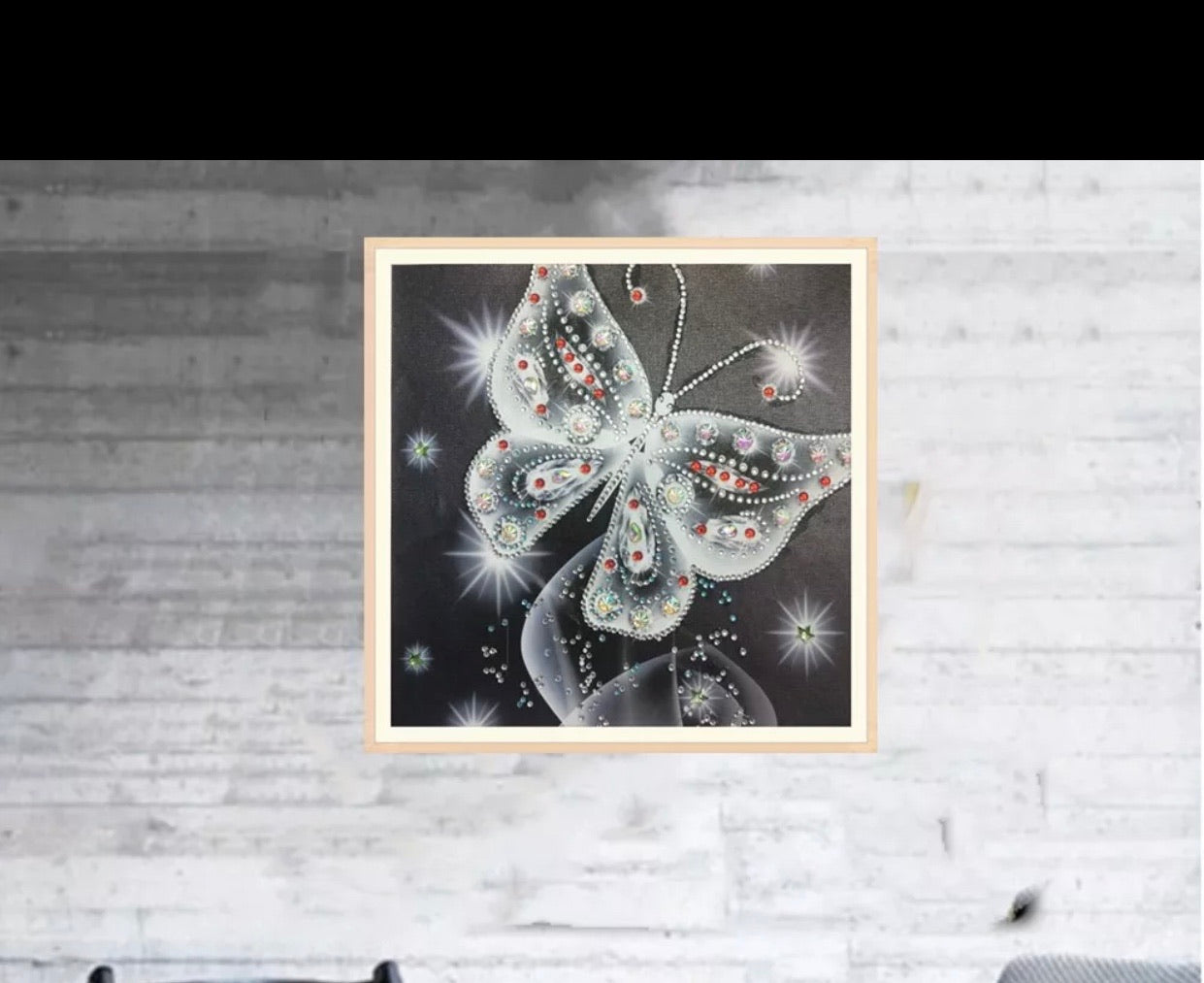 30 x 30 diamond painting (rhinestone) - black and red butterfly DZ016