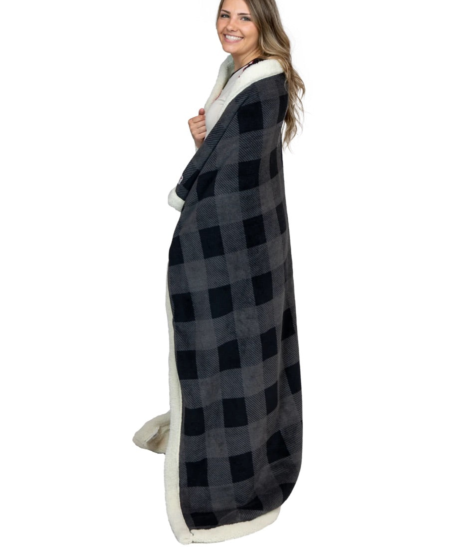 lazy one grey plaid sherpa throw 50" x 60"