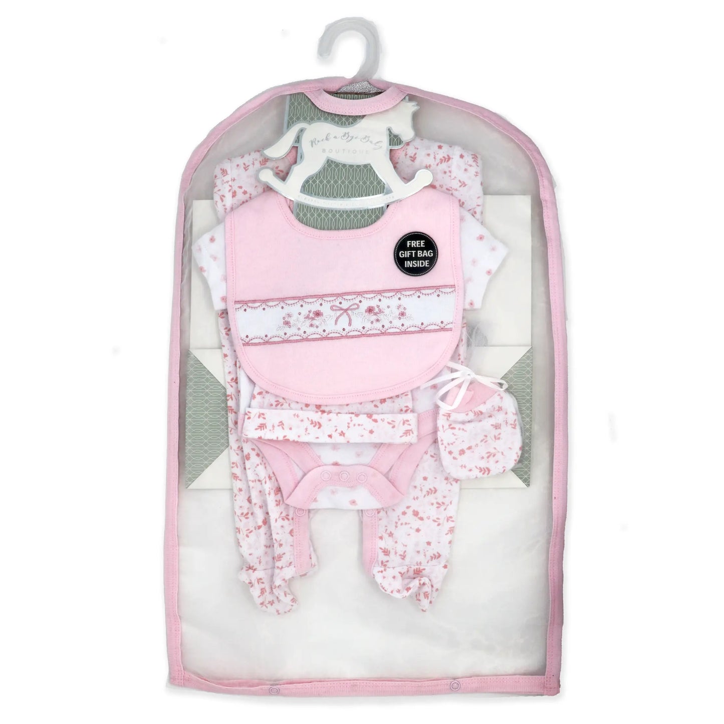 Girls 5PC Set With Gift Bag- Floral Bow