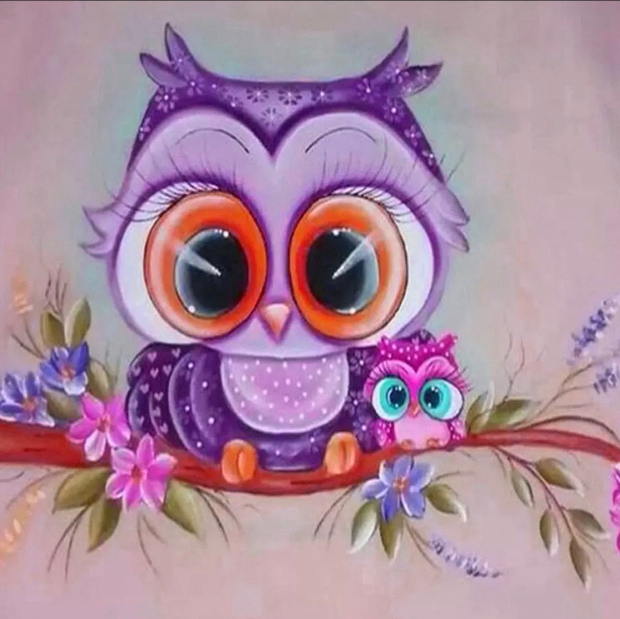 30 x 30 full drill diamond painting - (HY801) owl with baby