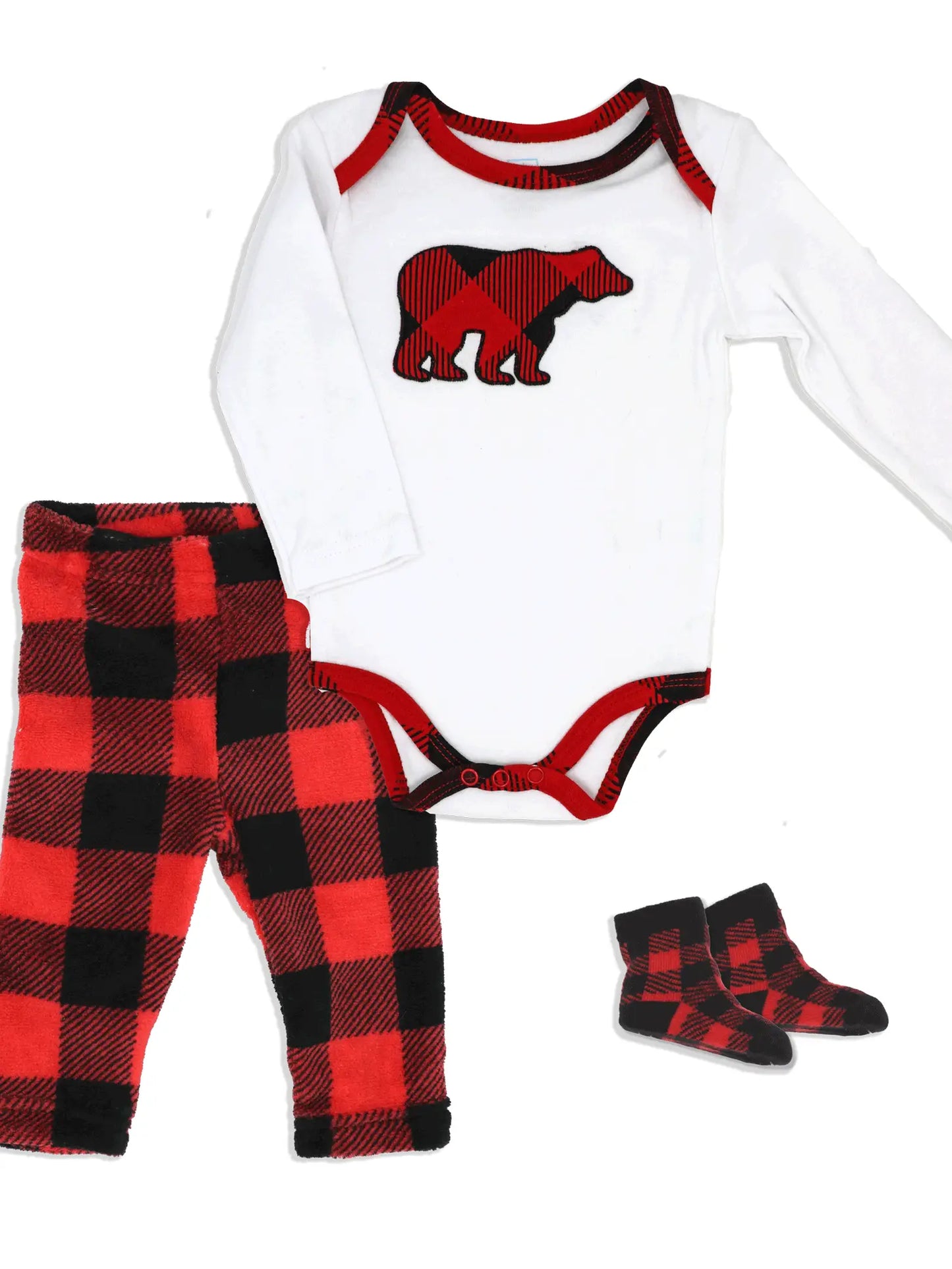 3 Piece Plush Pant Set: Red Buffalo