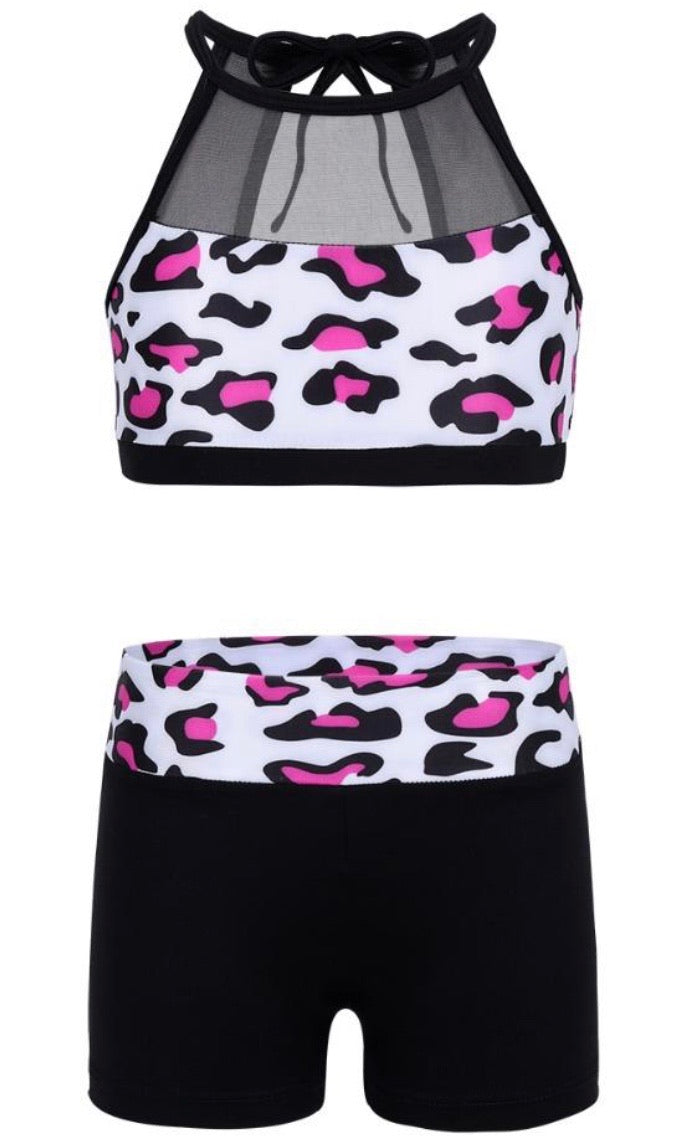 girl 2 pce pink/black gymnastic