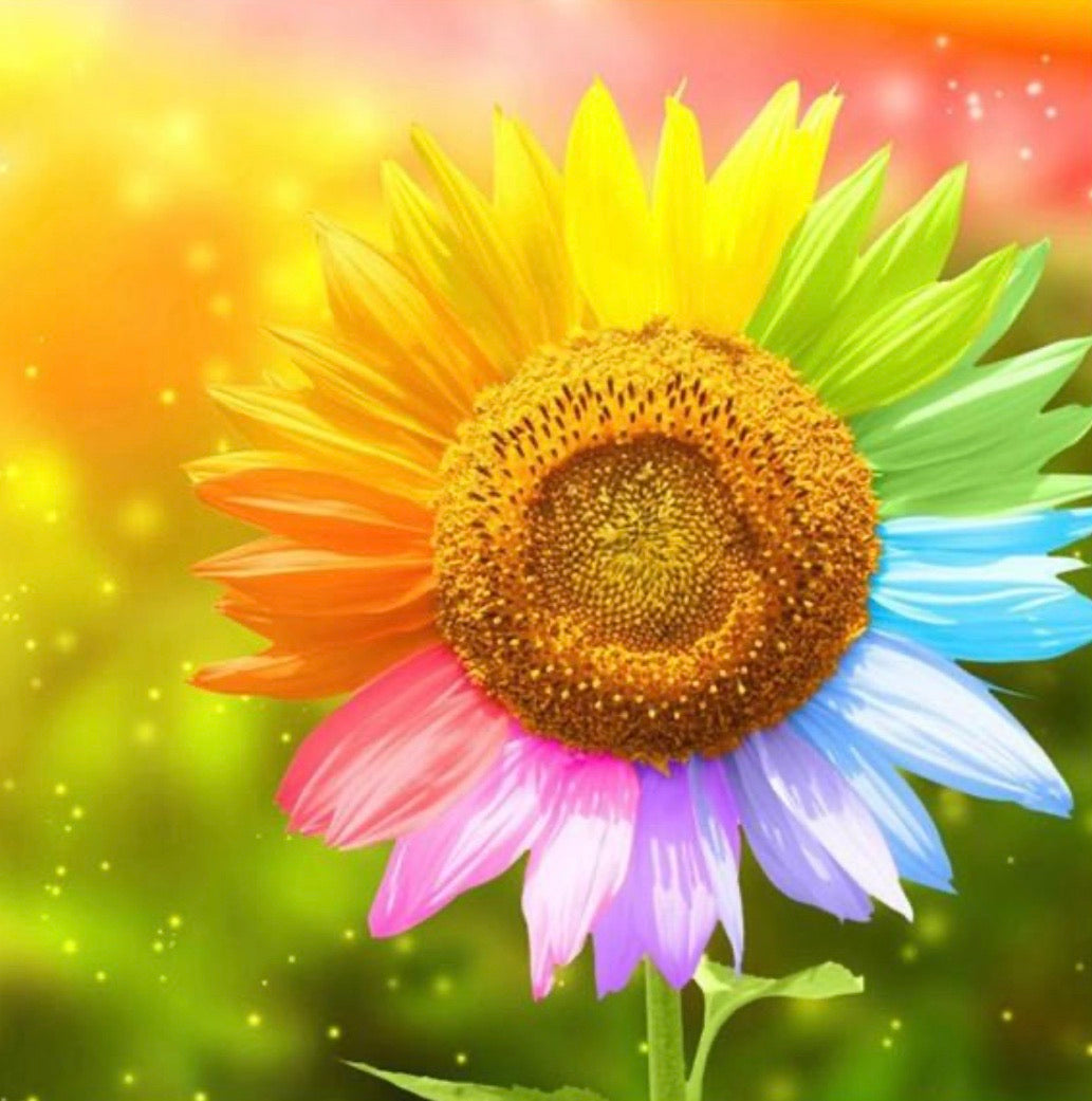 40 x 40 full square drill diamond painting-rainbow sunflower