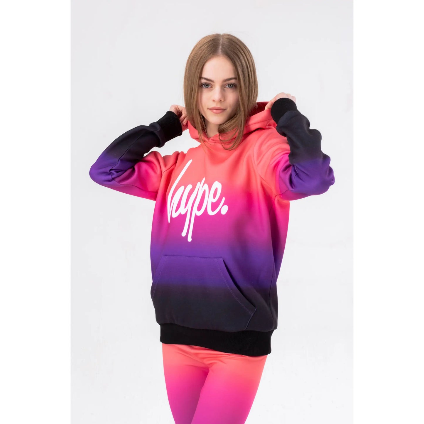 Hype Girls Pink To Black Fade Script Hoodie