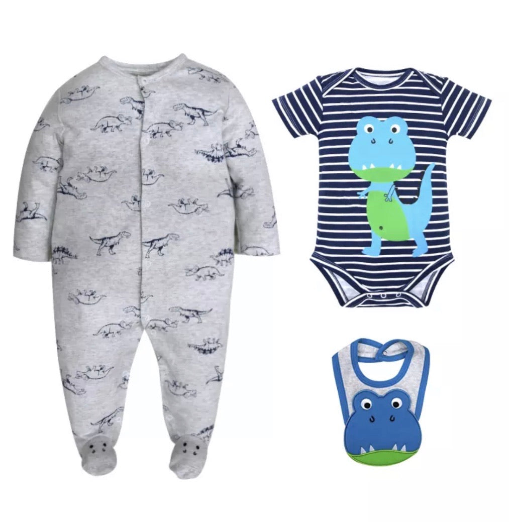 sleeper/creeper/bib set - dino