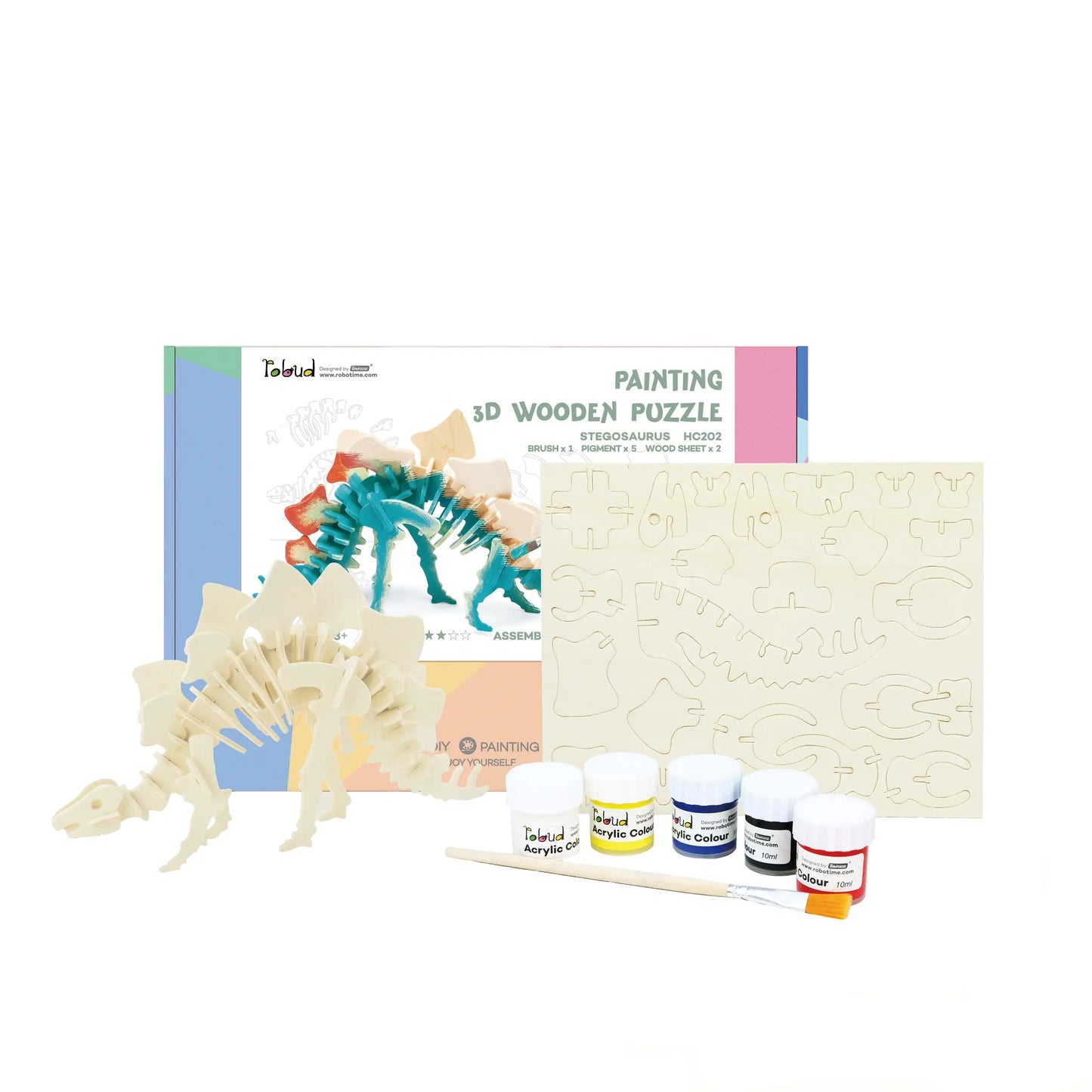 DIY 3D Wooden Puzzle Paint Kit: Stegosaurus